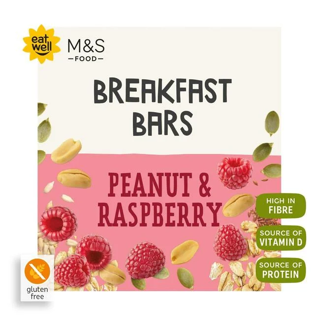 M&S 4 Peanut and Raspberry Breakfast Bars   4 x 38g