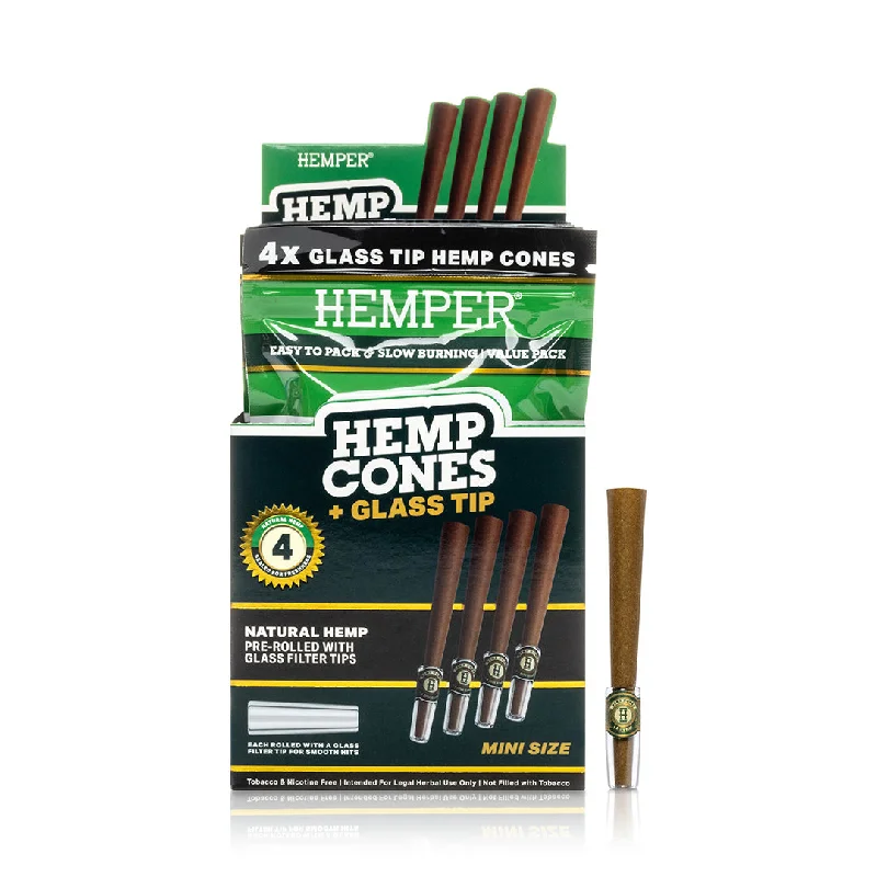 Hemper - Mini Size Hemp Cones + Glass Tip | 4PK