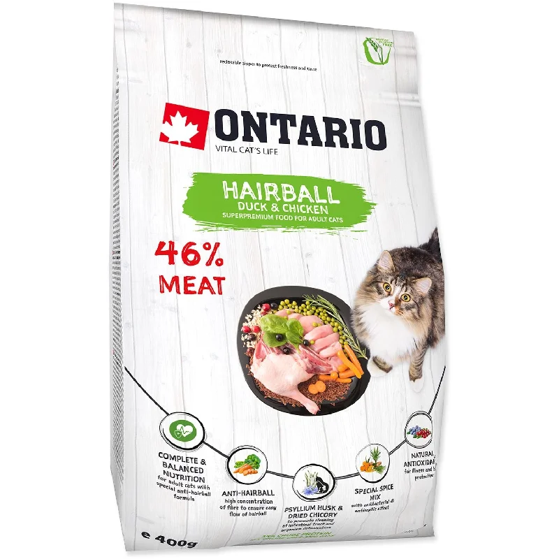 ONTARIO Cat Hairball bogato piletinom i pačetinom, 400g