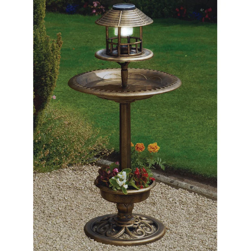 Solar Garden Light Bird Bath Decoration White LED - 103cm by Nature Watch