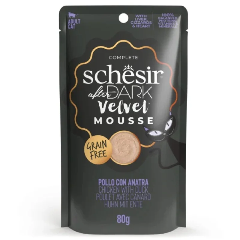 SCHESIR Afer Dark Kesica za mačke Mousse s piletinom i pačetinom, 80g