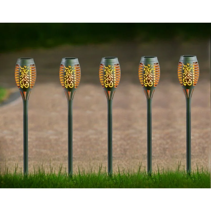 5 Pack Grey Torch Solar Garden Stake Light 12 Orange LED - 50cm by Bright Garden