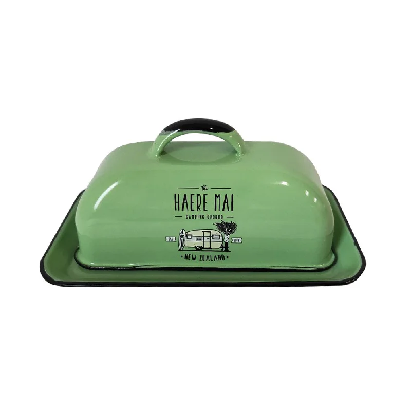 Moana Road Haere Mai Enamel Butter Dish Green