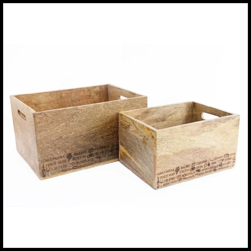 2 x Wine & Cheese Wood Crates - Natural